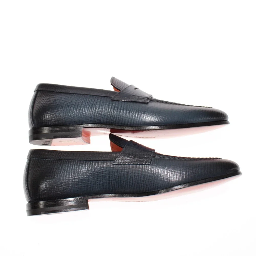 Santoni NWB Door Loafers Size 7.5 US 8.5 in Blue Leather Made in Italy - Picture 7 of 11